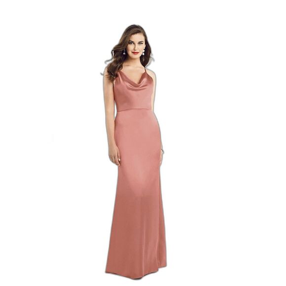 Dessy Collection Sz 0 Cowl-Neck Slip Dress with Criss-Cross Back Desert Rose - Picture 3 of 6